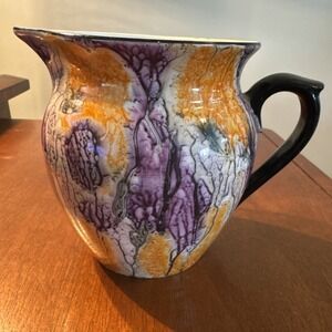 Vintage Union K Czechoslovakia Marbelized Colorful Lusterware Syrup Milk Pitcher